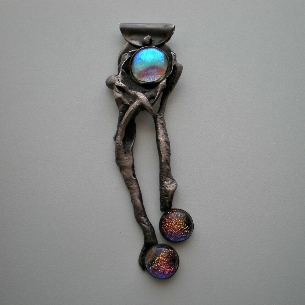 LARGE 1994 PEM Peabody Essex Museum Sterling Dichroic Glass Brutalist Pendant